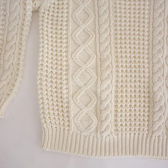 Vintage Cream Cable Knit Textured Aran Fisherman Sweater Cotton Blend XL - Picture 6 of 9